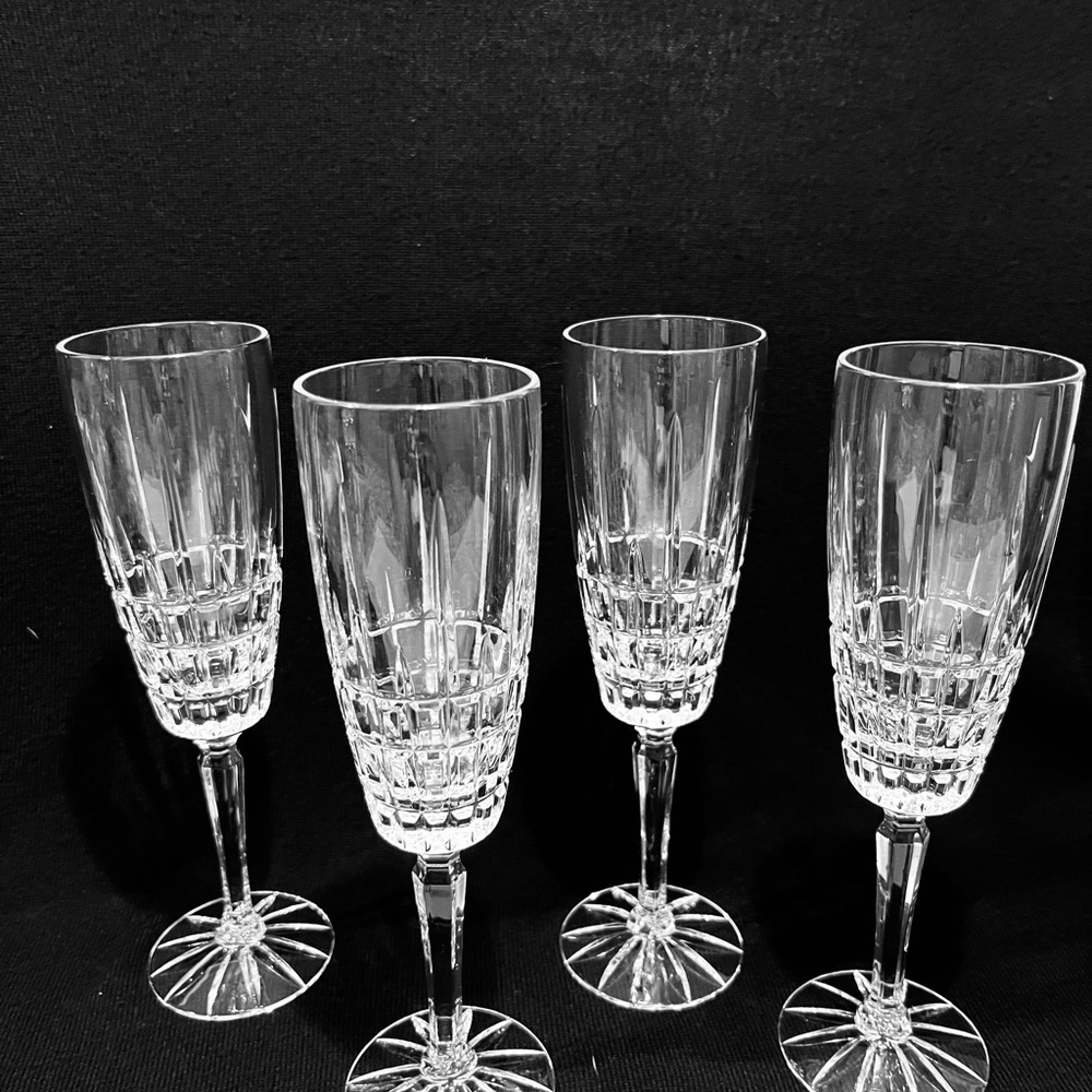 Vintage Val St Lambert Heavy Crystal Champagne Flutes Set of 4
